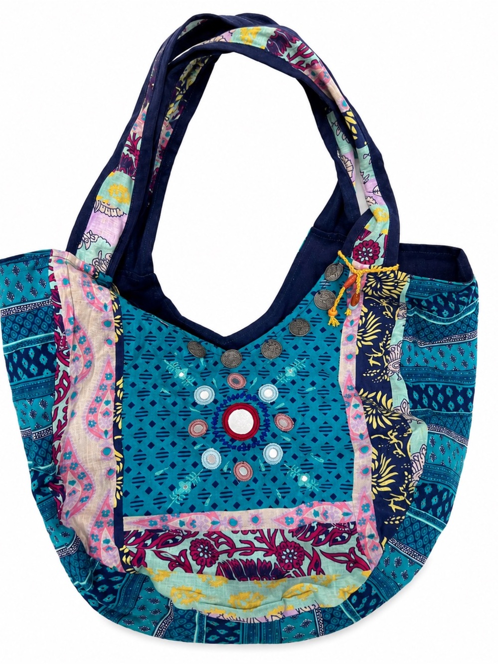 Bohemian Blue Patchwork Hobo Tote Bag Vibrant Ethnic Design Old Navy Boho Gypsy